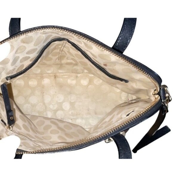 Kate Spade New York Black Leather Satchel Bag With Polka Dot Lining & Adjustable - Picture 6 of 12